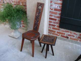 ORNATE Antique English Relief Carved OAK Spinning Wheel Chair Stool 