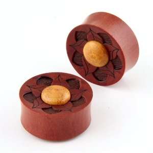  Double Flare Floral Wood Plug   0g: Jewelry