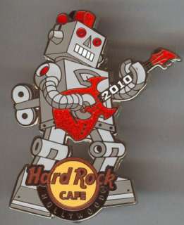 Hard Rock Cafe Pin Badge Hollywood CA 2010 Rockin Robot playing a 
