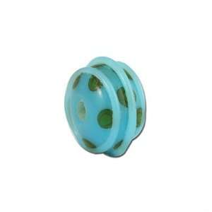 14mm Blue with Blue Lines and Green Dots Rondelle Glass Beads   Large 
