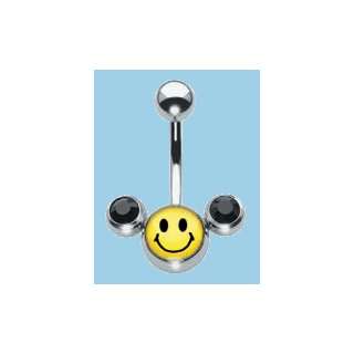 Smiley Face Novelty Head Navel Bar 14 gauge by 3/8 in 
