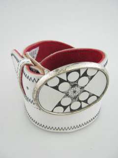 NIC NORMAN White Leather Oval Buckle Belt Sz S  