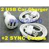 USB Car Charger + 2xSYNC Cable iPad iPhone 4G iPod 2A  