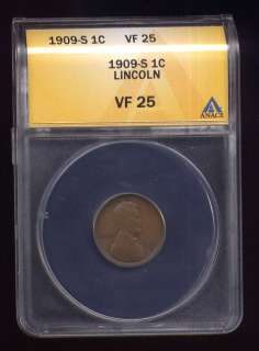 1909 S ~~ VF 25 ANACS Very Fine ~~ Lincoln Cent (844)  