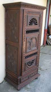 Antique French Bonnetiere from Brittany Carved Chestnut  