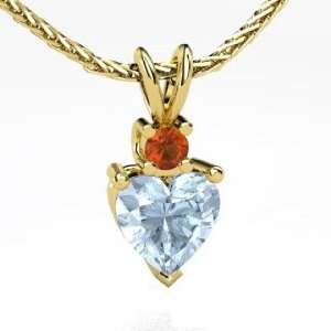   Pendant, Heart Aquamarine 14K Yellow Gold Necklace with Fire Opal
