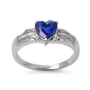  Silver Ring in Lab Opal   White Opal, Blue Sapphire Clear CZ   Ring 