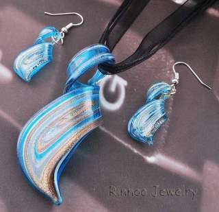 6sets Twisty Stripe Glass Pendant Necklace Earring 466  