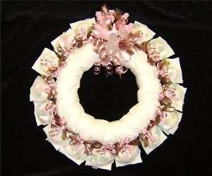 Diaper Wreath baby party shower gift Pink & Brown  