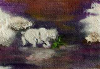 ACEO Original Art Canvas Painting Polar Bear Snow Sea  