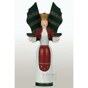  German Angel with Green Wings Candle Stand 14 Inch