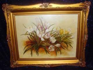 BEAUTIFUL LATE 1800S MAGNOLIA FLOWER OIL PAINTING IN ORIGINAL GOLD 
