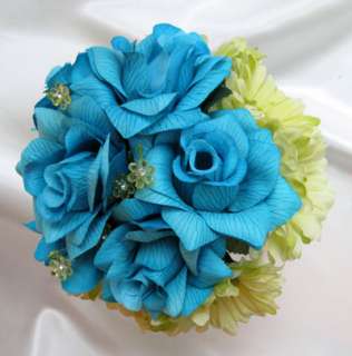 Bridal Bouquet wedding flowers TURQUOISE GREEN DAISY  