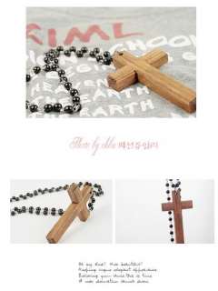 Japan Korean Style Wooden Cross Pearl Necklace  