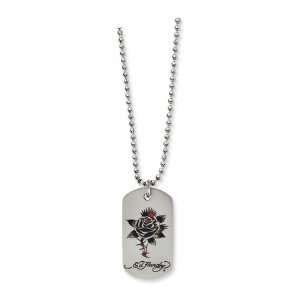    Stainless Steel Ed Hardy Thorny Rose Dog Tag 24 Necklace Jewelry