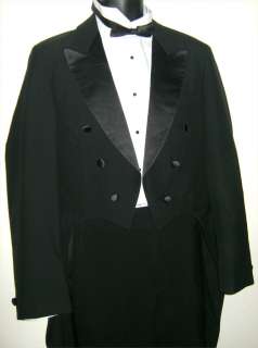 Broadway 38L Black Wool Tuxedo Tailcoat Tails Jacket Satin Formal 