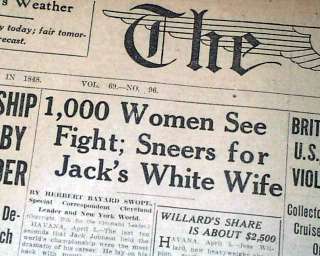 Great JESS WILLARD Beats Negro Jack Johnson Boxing TITLE w/ Photo 1915 