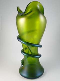 Antique Loetz Art Glass Iridescent Table Vase Snake 13 Tall Vintage 