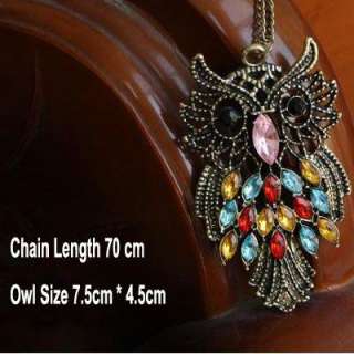 New Vintage Colorful Owl crystals rhinestone pendant Necklace best 