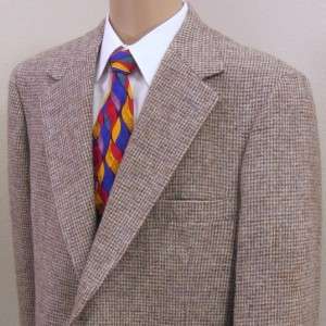 Sz 46 XL Harris Tweed Brown Gray Check Plaid Wool Mens Sport Jacket 