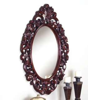 NEW Large Oak / Cherry Finished Ornately Carved Wooden Oval Mirror