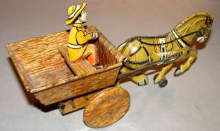 50s Tin Wind Up Japanese Carriage With Horse & Driver  