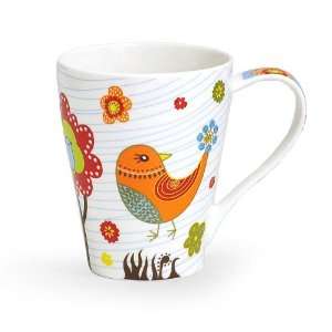  Whimsical Bird & Flower Bone China Coffee Mug with 