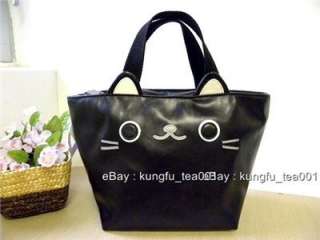 Wara Heko Black Cat PU Handbag / Tote / Lunch Bag Purse  