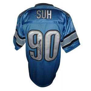 Ndamukong Suh Autographed Detroit Lions (Blue #90) Deluxe Framed 