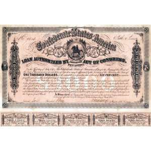  Confederate States of America Equestrian $1000 Bond of 