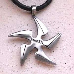 pointed Star Ninja Shuriken Pewter Pendant w Necklace  
