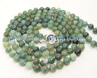FREE S&H Stunning 53 natural round Moss agate necklace  