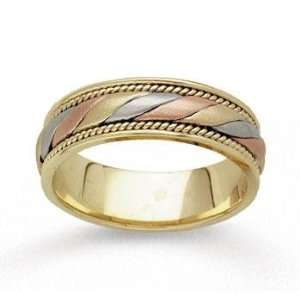  14k Tri Tone Gold Embrace Hand Carved Wedding Band 