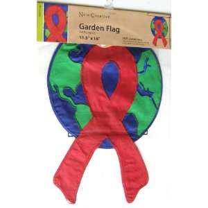 AIDS Awareness Red Ribbon Around the World Applique Garden Flag 11.5 