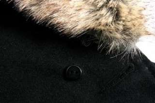 2011 NEW Mens Korea Slim Fit Removable Classic Fur Trench Coat Black 