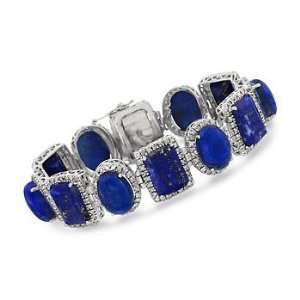  Blue Lapis and Diamond Geometric Bracelet In Sterling 