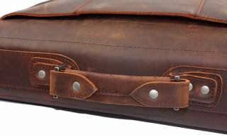 Rustic Vintage Mens Genuine Cowhide Leather Briefcase Messenger Laptop 