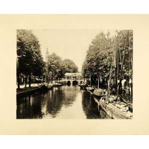  1894 Photogravure Rhine River Leyden Netherlands Boat 