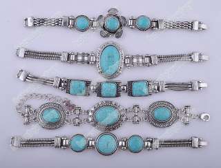 wholesale 50p VTG tone Turquoise Snake Chain bracelets  