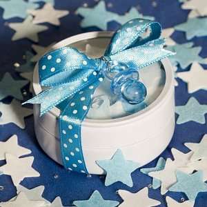  Wedding Favors Round Tins filled with Blue and White bath confetti 