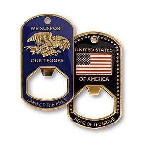  WE SUPPORT OUR TROOPS   PATRIOTIC THEME   DOG TAG/BOTTLE 