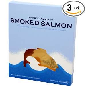 Pacific Alaska Smoked Wild Salmon, 3 Ounce Boxes (Pack of 3):  