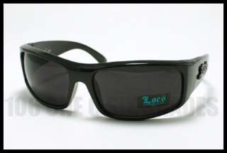 LOCS Cholo Biker Sunglasses Dark BLACK Spider Print (Authentic Locs)
