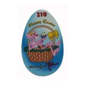   Card $10. Pink Panther Happy Easter (1997) Die Cut Egg Shaped BLUE