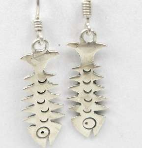 Sterling Silver Fish Bones Dangle Hook Earrings  
