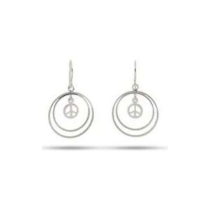  Sterling Silver Double Circle Peace Sign Earrings: Jewelry