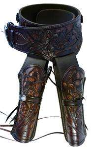DOUBLE HOLSTER RIG   Tooled Cowboy Western Gun Belt   44/45 cal 