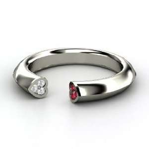 Two Hearts Ring, 14K White Gold Ring with Ruby & White Sapphire
