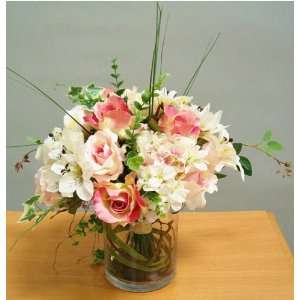  Pastel Silk Roses & Hydrangea Table Arrangement