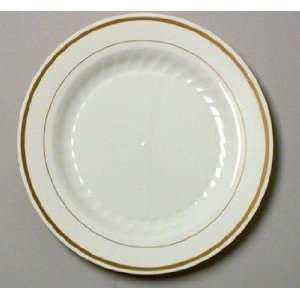 Masterpiece Plastic Plates, 7 1/2 inches, Ivory w/Gold Accents, Round 